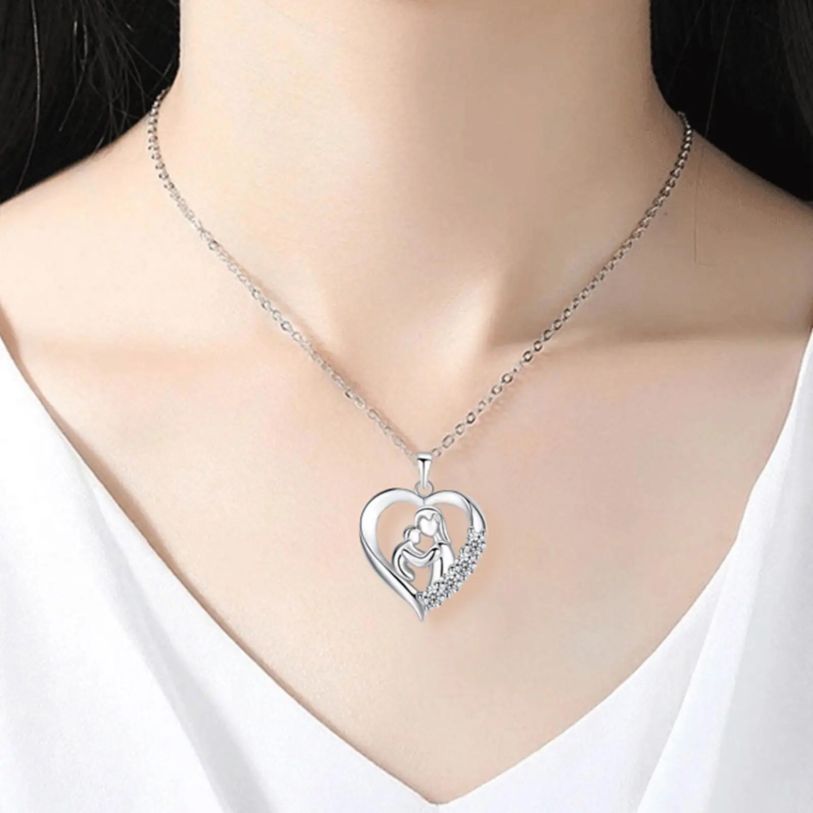 Mother and Child Love Heart Pendant Necklace Jewelry Gift Mother Daughter Necklace for Mom Daughter Grandmother Women Party