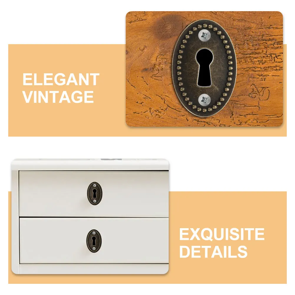 

10pcs Keyhole Cover Plate Oval Alloy Insert For Wooden Box Desk Cabinet Door Dresser Drawer Home Office Furniture Lock Hardware