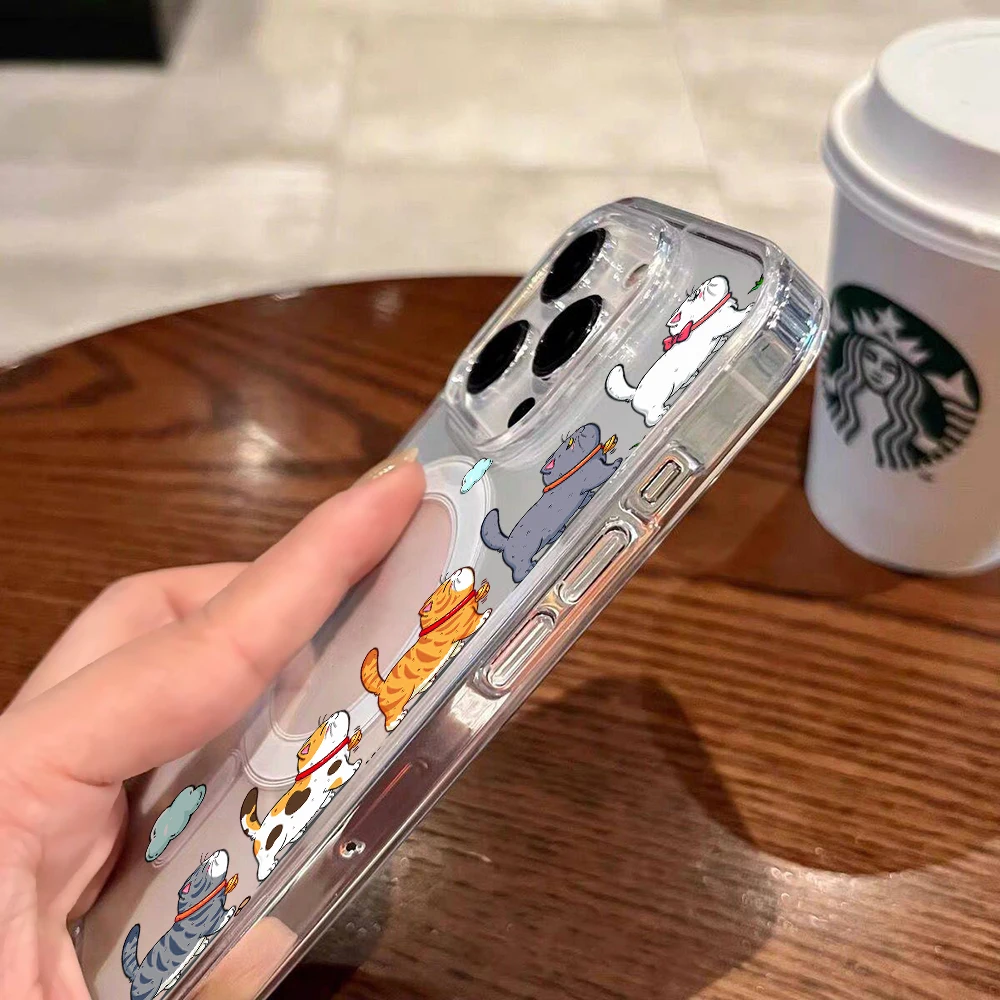 Cute Cartoon Cat Clear Phone Case For iPhone 17 11 12 13 15 16 1 4 Pro Max 14 15 16 Plus Air 16 17 E 15 16 14 Pro Acrylic Cover view 6