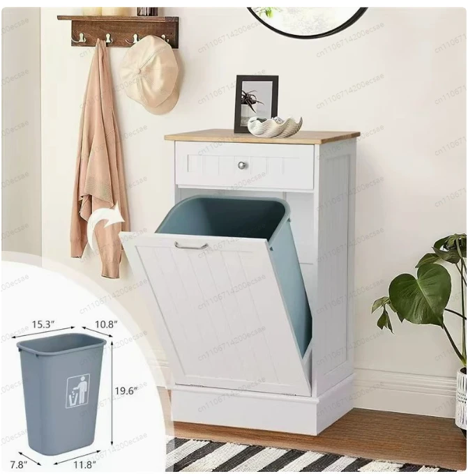 

10 Gallons Tilt Out Trash Cabinet Kitchen Waste Bins Free Standing Laundry Hamper Recycling Cabinet Trash Can Holder with
