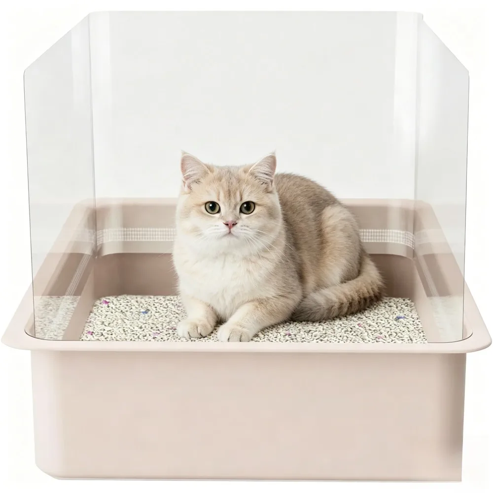 Paquete de 3 Protectores de Privacidad para Arenero de Gatos, Parte Superior Abierta, Antisalpicaduras, Transparentes, Fáciles de Limpiar, Accesorios para Areneros