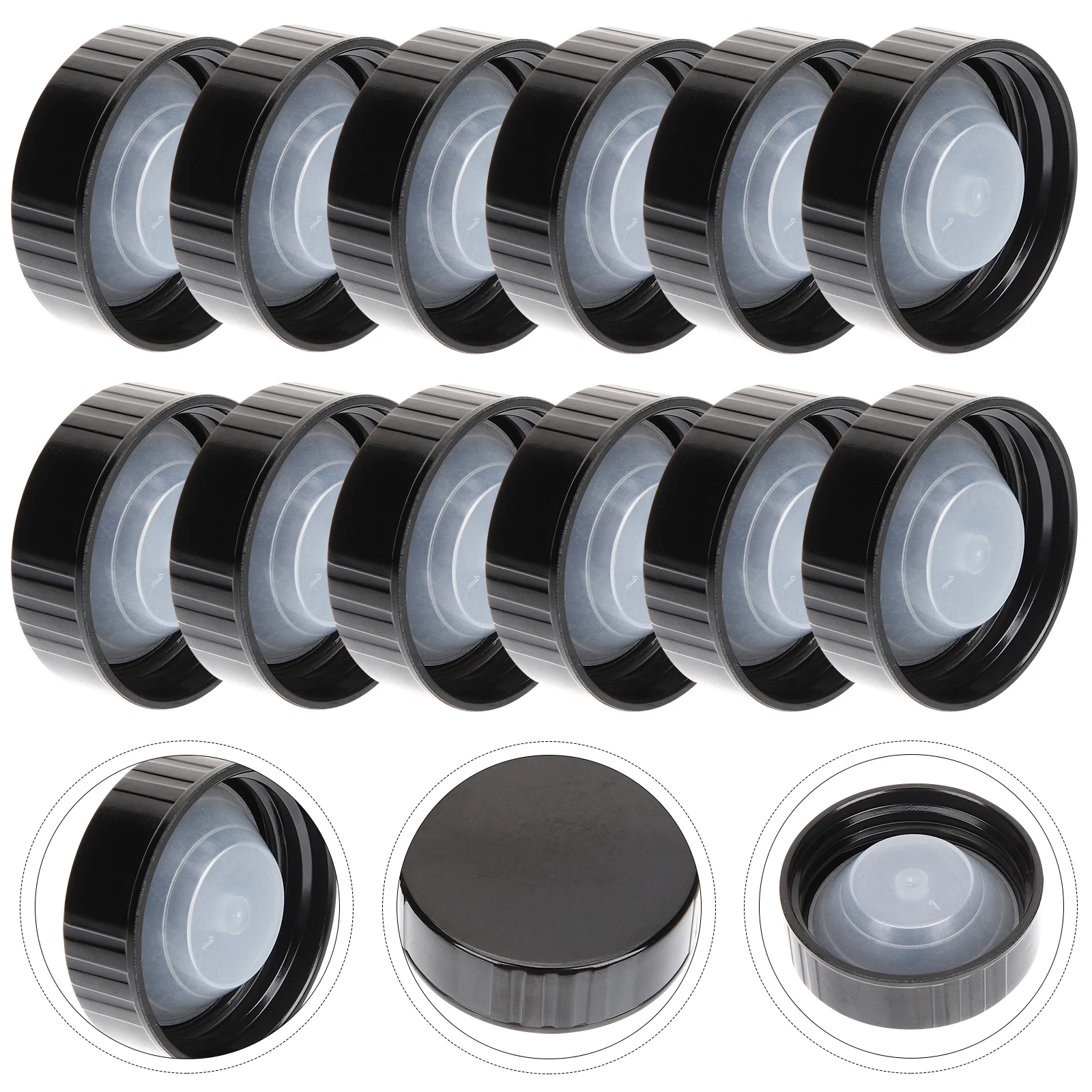 

12pcs Black Screw Cap Bottle Lids Reusable Sealer for Glass Bottles Plastic Cover Replacement Beverage Packaging