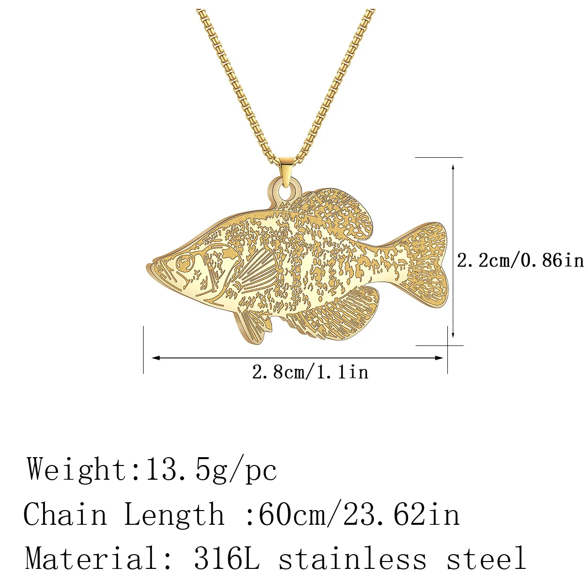 Kinitial Freshwater Game Fish Choker Necklace For Men Women Ladies Stainless Steel Pendant Jewelry Crappie Animal Accessories