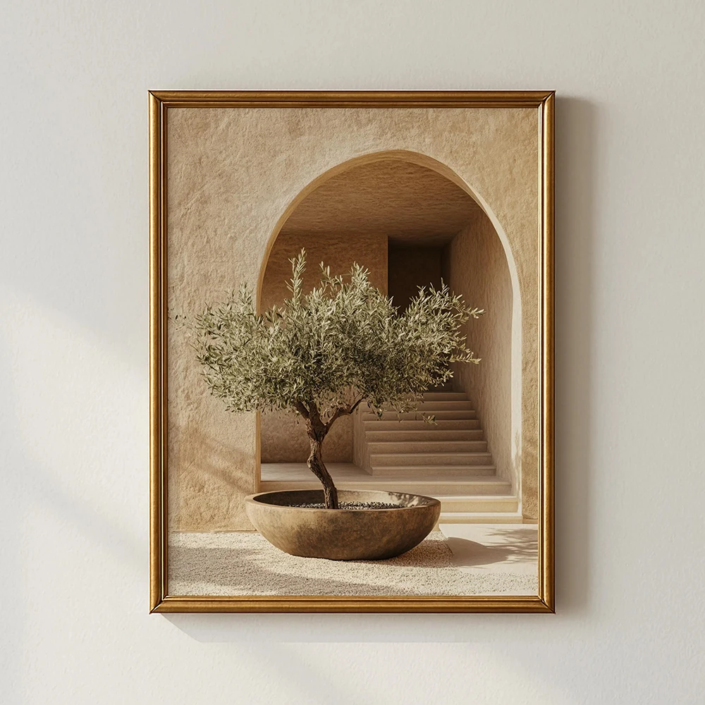 Olive tree arch print, neutral beige Tuscan botanical wall art,for Living Room Canvas Poster,Home Living Room, Bedroom Decor, No