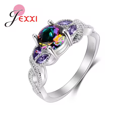 Top Quality Ring Vintage 925 Sterling Silver Rings Rainbow Bague Women Engagement Decoration Multicolor Fashion Ring