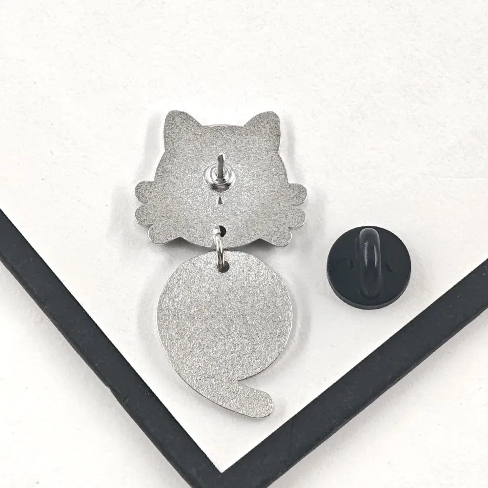 Cute Black Cat Enamel Pin Semicolon Heart Dangle Brooch Mental Health Awareness Tassel Metal Badge Animal Lapel Pin Jewelry Gift view 5
