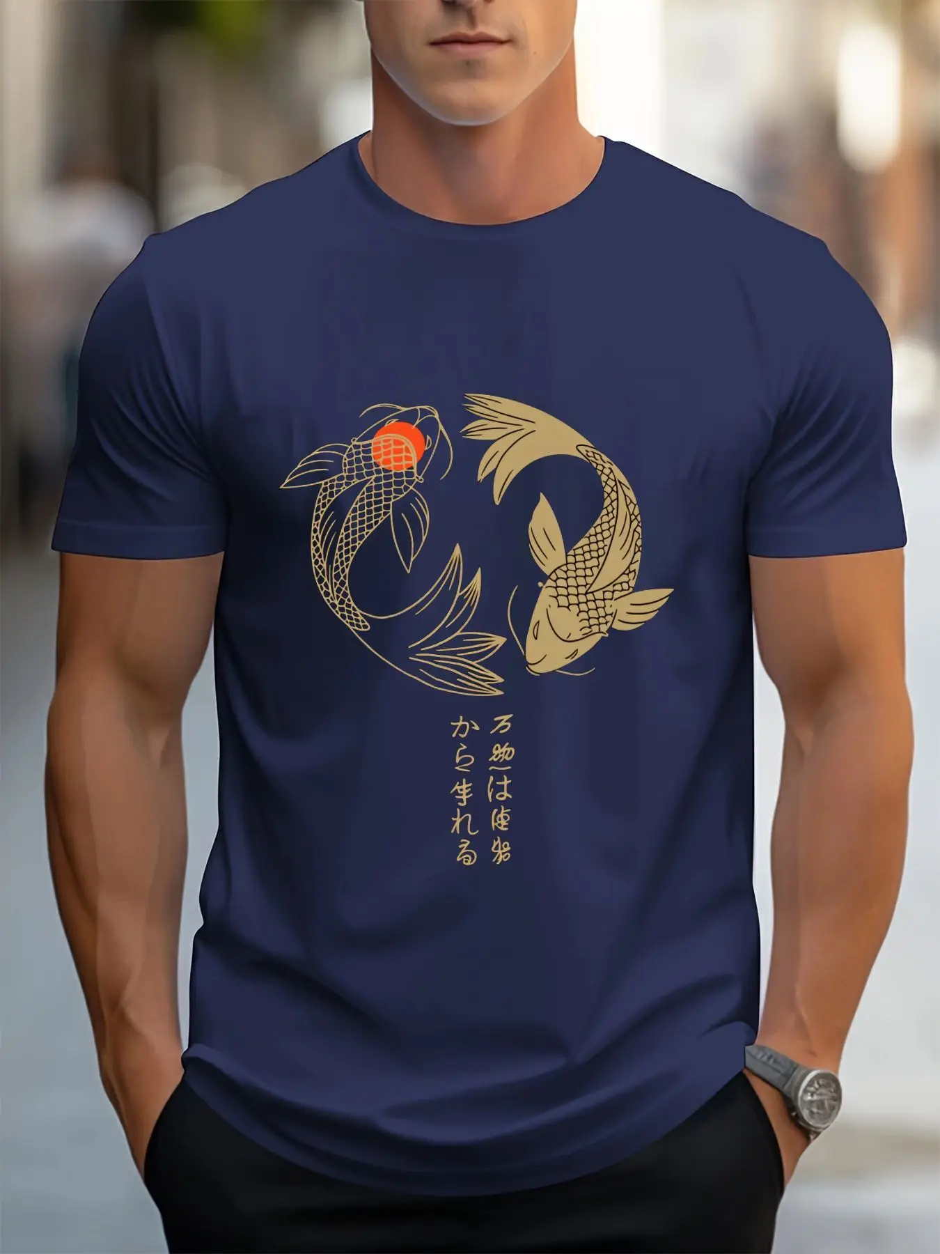 Camiseta de algodón con gráfico de pez Koi dorado para hombre, camiseta informal Unisex con cuello redondo y manga corta, camiseta de gran tamaño, camisetas streetwear