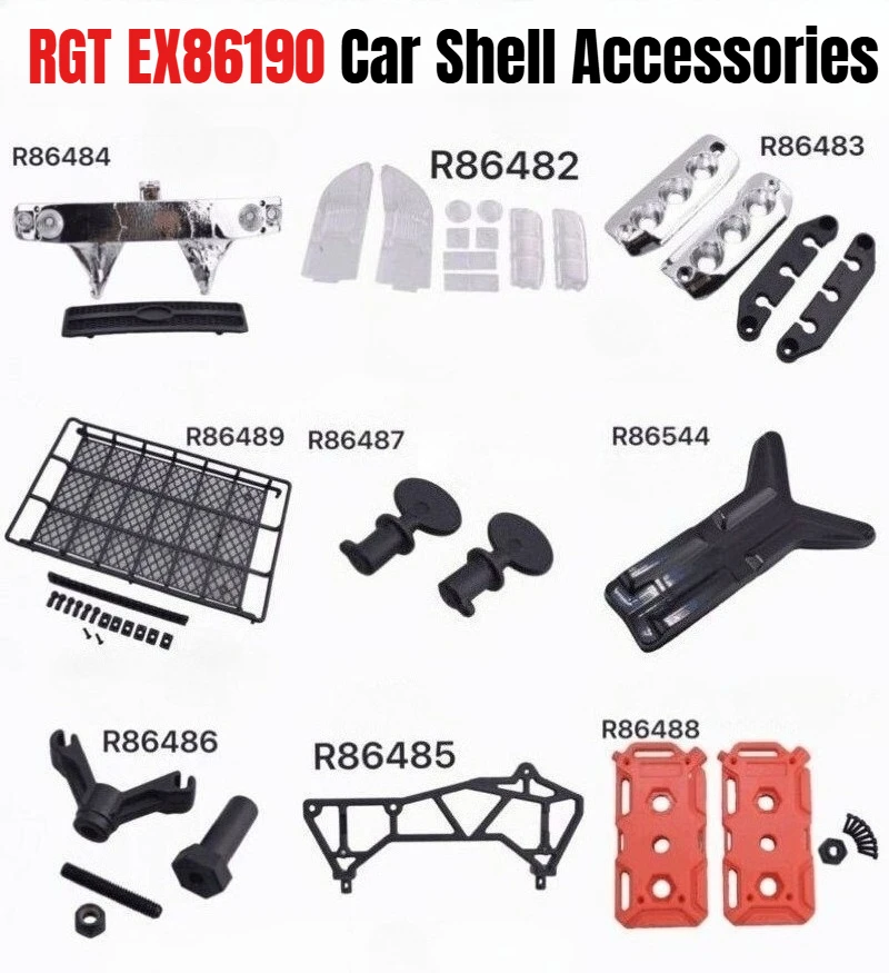 RGT EX86190 1/10 RC Car Parts Front Air Intake Grille Lamp Cover Rear Tail Light Fixing Seat Spare Tire Seat Roof Luggage Rack
