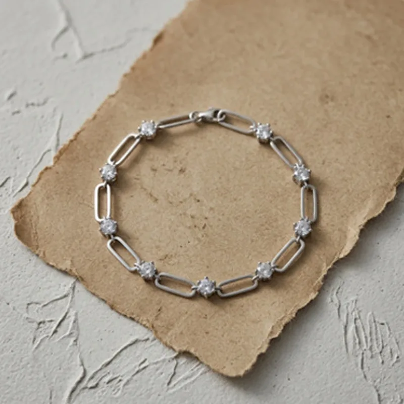 BOCAI New S925 Sterling Silver Fashionable Luxury Inlaid With Moissanite Paper Clip Bracelet Women's Selected Gift