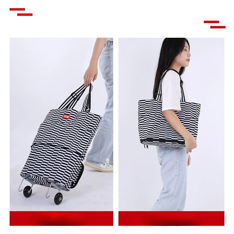 Cblah Reusable Collapsible Trolley Bags Waterproof Folding Shopping Bag Shop Cart with Wheels Reusable Grocery Bags for Women