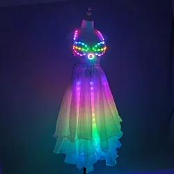 LED Color Lights Women Belly Dance Split Skirt Sexy Professional Bellydance Training Clothes Dancing Costumes