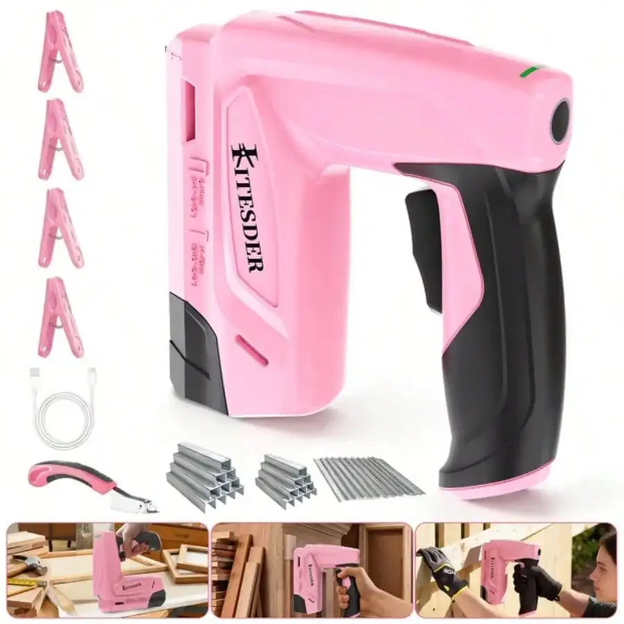 

Brad Nailer, 2-In-1 Nail Gun Battery Powered With 3000Pcs Staples And Nails, Brad Nailer Tacker Electric Stapler For Up