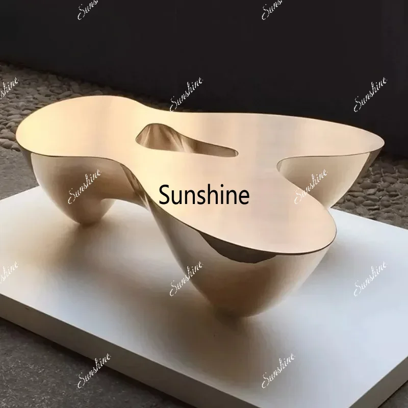 Special-shaped stainless steel metal mirror-plated light luxury living room tea tableT*