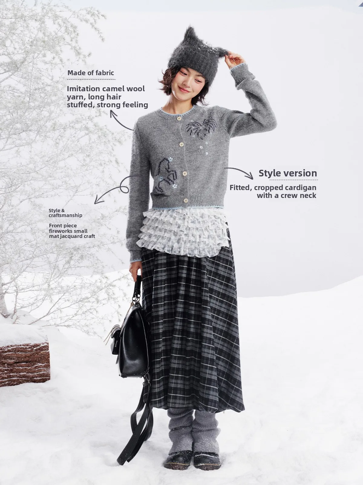 

Новогодний шерстяной свитер Thiened ort Maood, кардиган, однорядная вышивка, верблюжья шерсть, облегающее женское пальто для поездок на работу