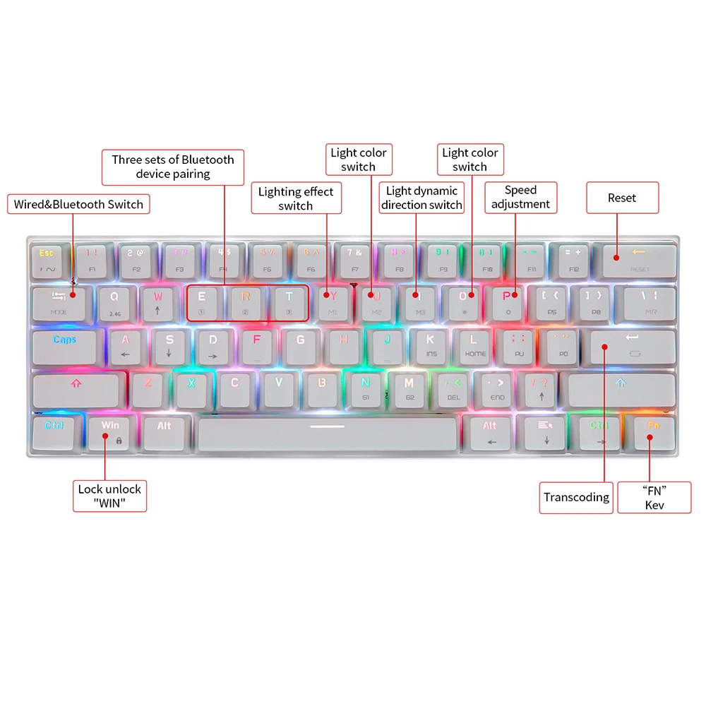 Motospeed SK62 Mechanical Keyboards Wireless Bluetooth Tri Moed 61Keys RGB Backlit Gaming Keypad Blue Red Switch Macro Drive