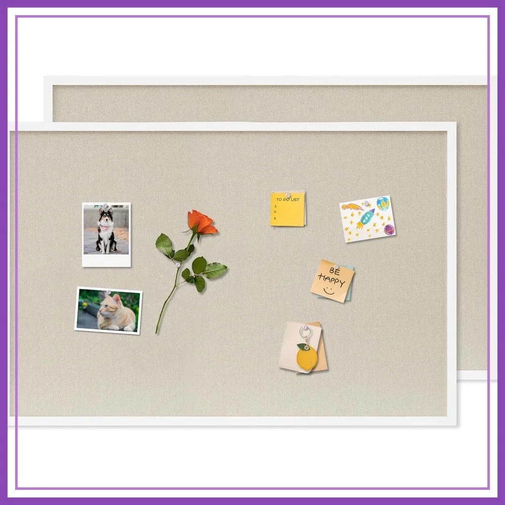 

36x24 Cork Board 2Pack Linen White, Hanging Bulletin Board for Office Home School Message Vision Board