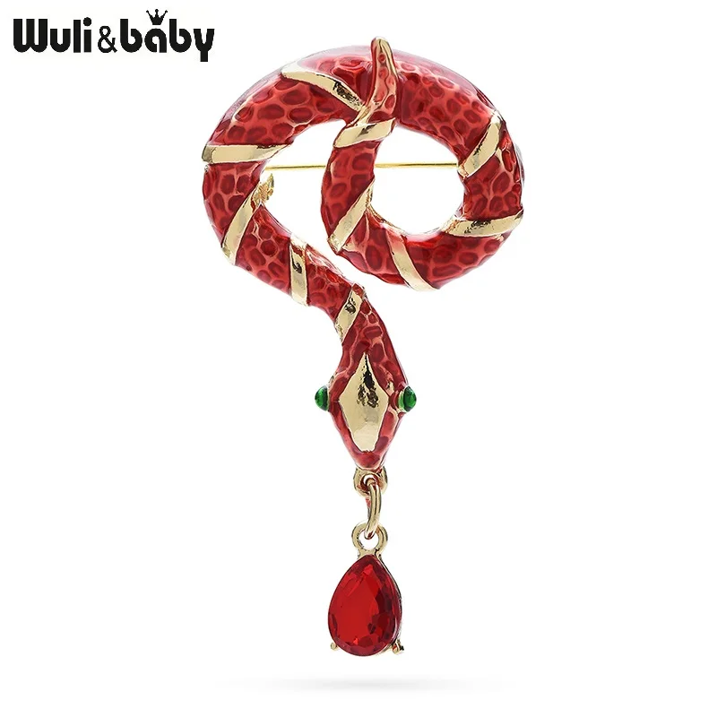 Wuli&baby Water-drop Snake Brooches For Women Unisex 3-color Enamel Designer Snake Animal Party Casual Brooch Pins Gifts