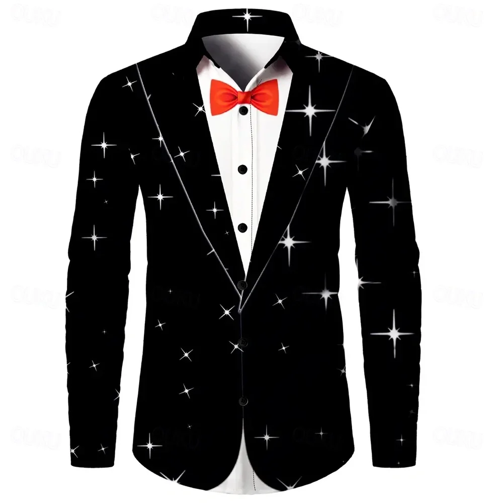 

Рождественский костюм, классическая рубашка для мужчин - 3D-принт на пуговицах с длинным рукавом, одежда на четыре сезона, многоцветная