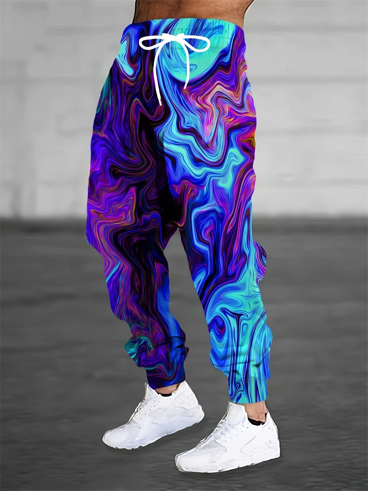 

2025 New Men's Outdoor Fashion Pants Stylish Printed Casual Cuffed Pants Pocket Drawstring Breathable Athletic Pants
