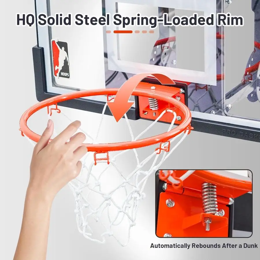 실내 농구대 25인치, 높이 조절 가능 벽걸이형 농구대, 무소음 농구 백보드 및 림, 실내 벽걸이 농구대