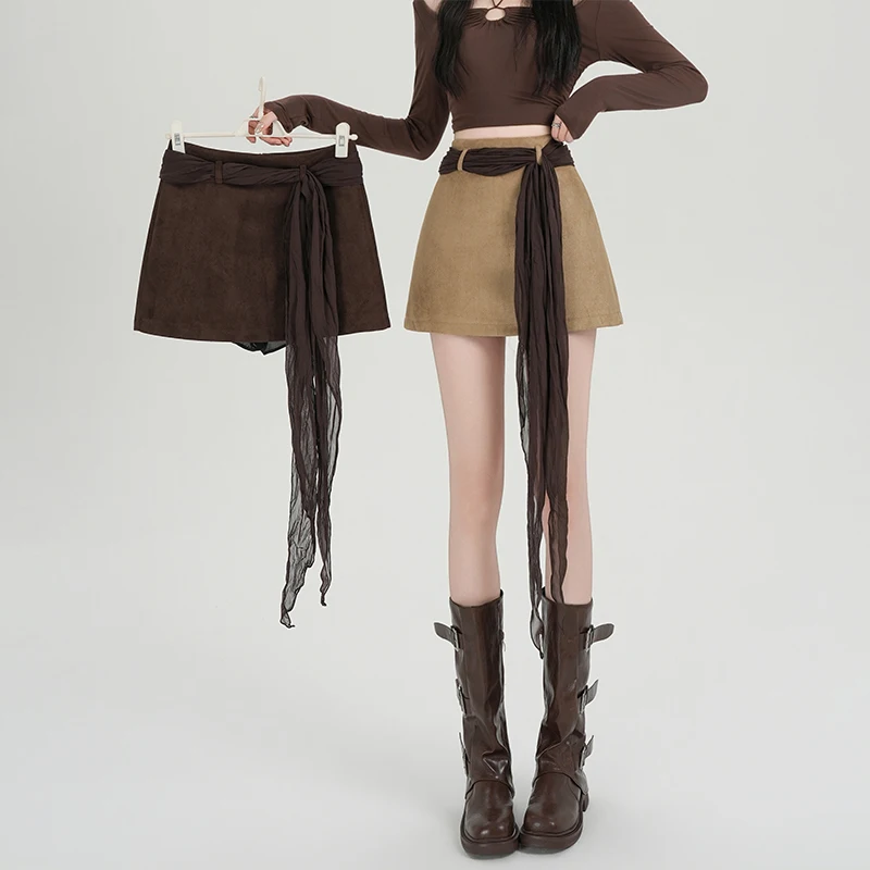 High Waist Bodycon  Skirt Pure Desire Sexy Girl Retro Deer Skin Velvet Autumn Winter Fashion Casual All Match Base Layer ...