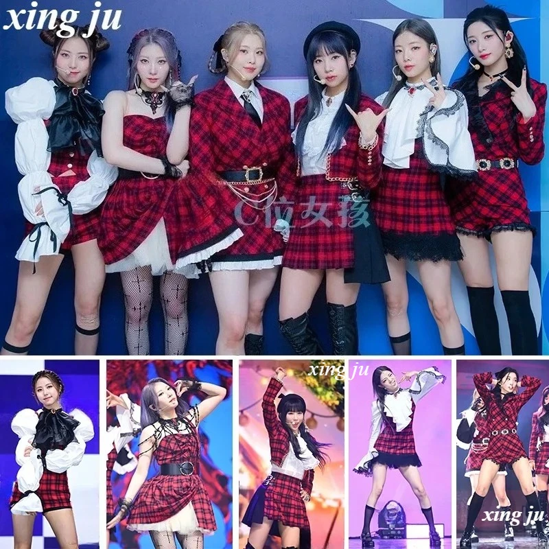 

Kpop Women Group Stage Costume Plaid Shirt Dress Party Sexy Jazz Dance Tops Concert Outfits Singer Festival Performance Clothing