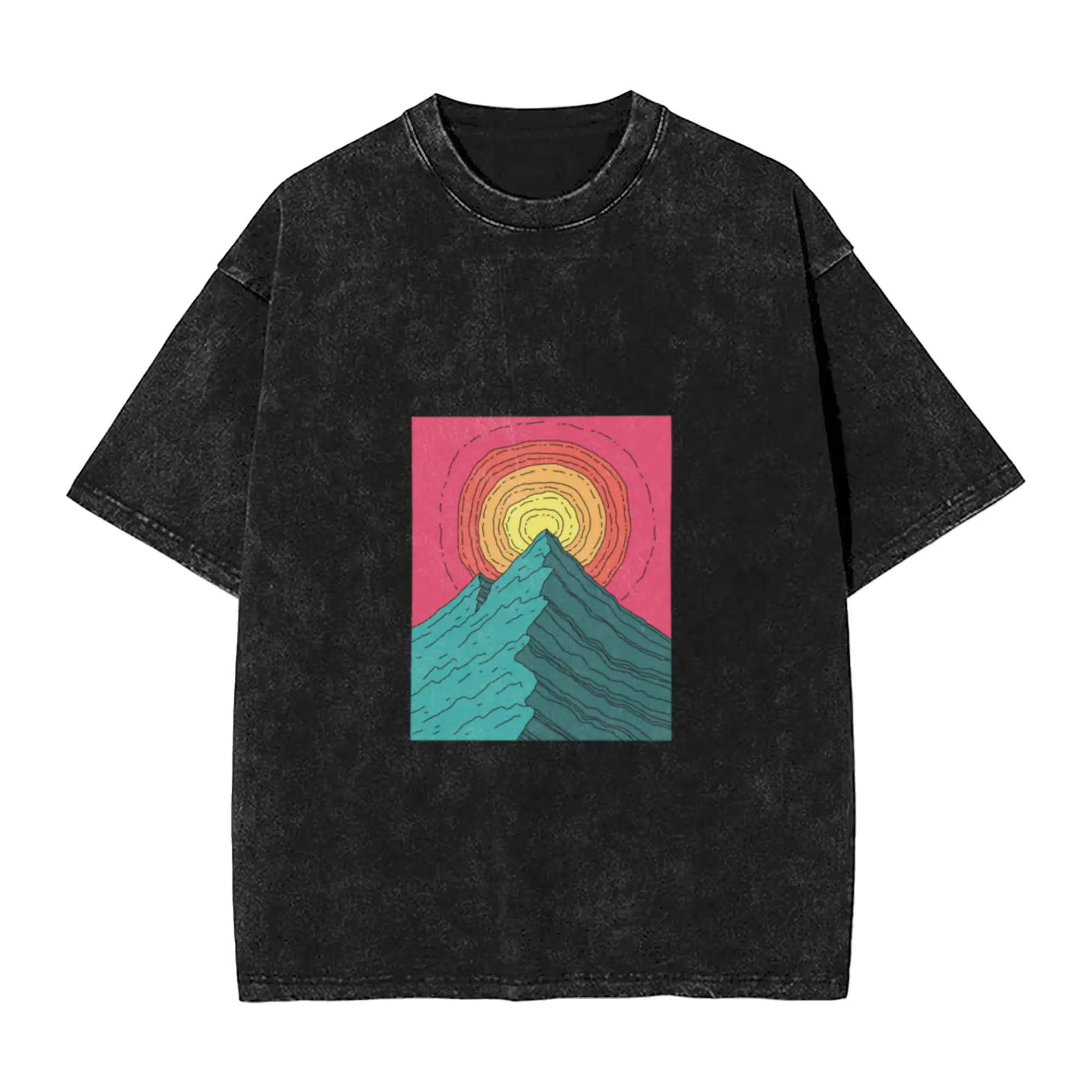 Sunset Summit  Unique Trendy A Washed T Shirt Men's Women's Oversized Cotton Tees Tops
