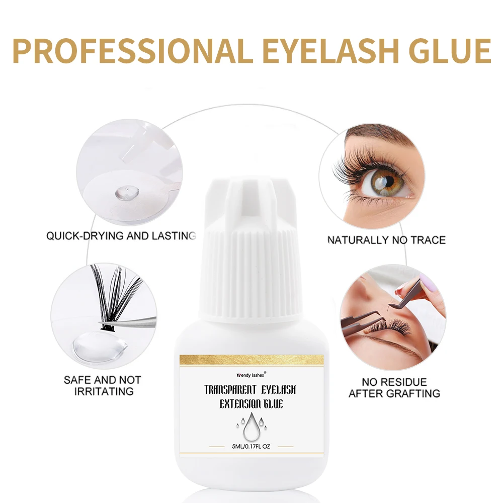 5ml Professional Lashes Glue 60Days Long Lasting Transparent Eyelashes Extension Glue 1-2Second Fast Drying Low Smell Wendy Lash