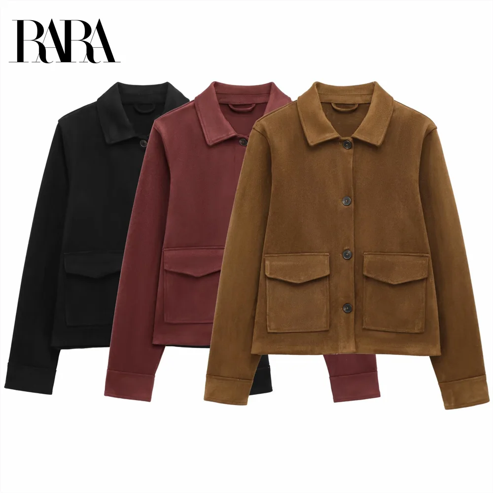 RARA damesjassen met kraag en knopen aan de voorkant in zwart, bordeaux en bruin met dubbele zakken voor een veelzijdige stijlvolle look
