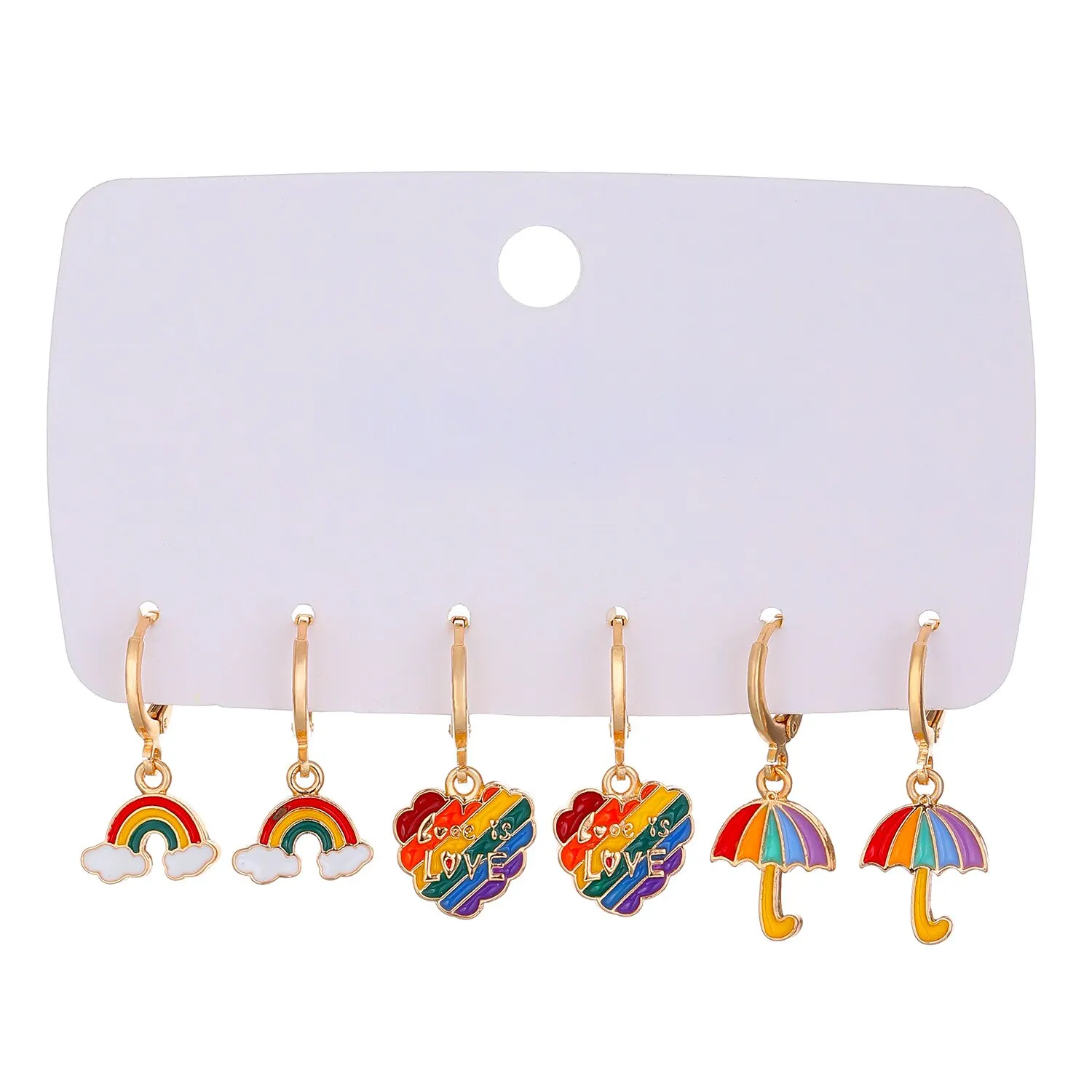 6 Pairs Set Boho Colorful Rainbow Love Heart Umbrella Drop Earrings for Women Wedding Bridal Kpop Piercing Earring Y2K Jewelry