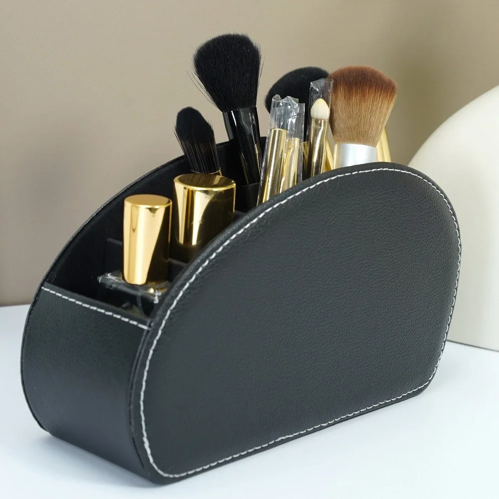 Neat PU Leather Remote Control Storage Box Five Grids Classified Storage Desktop Organizer Pen Holder Cosmetics Brush