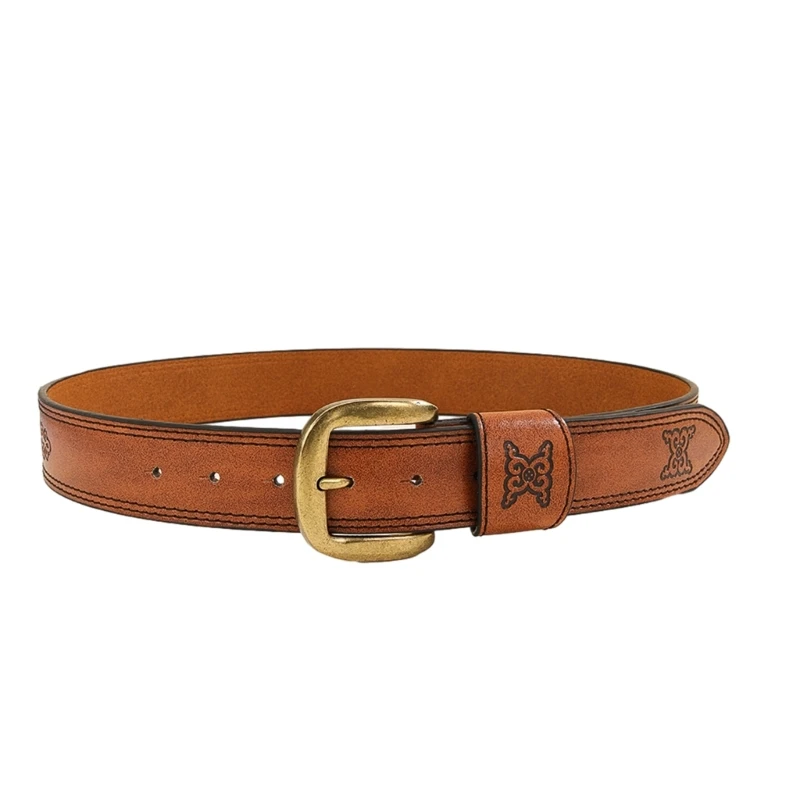 

WesternStyle Men Belt for Pants Engraved Pattern Waist Belt Lady Accessories