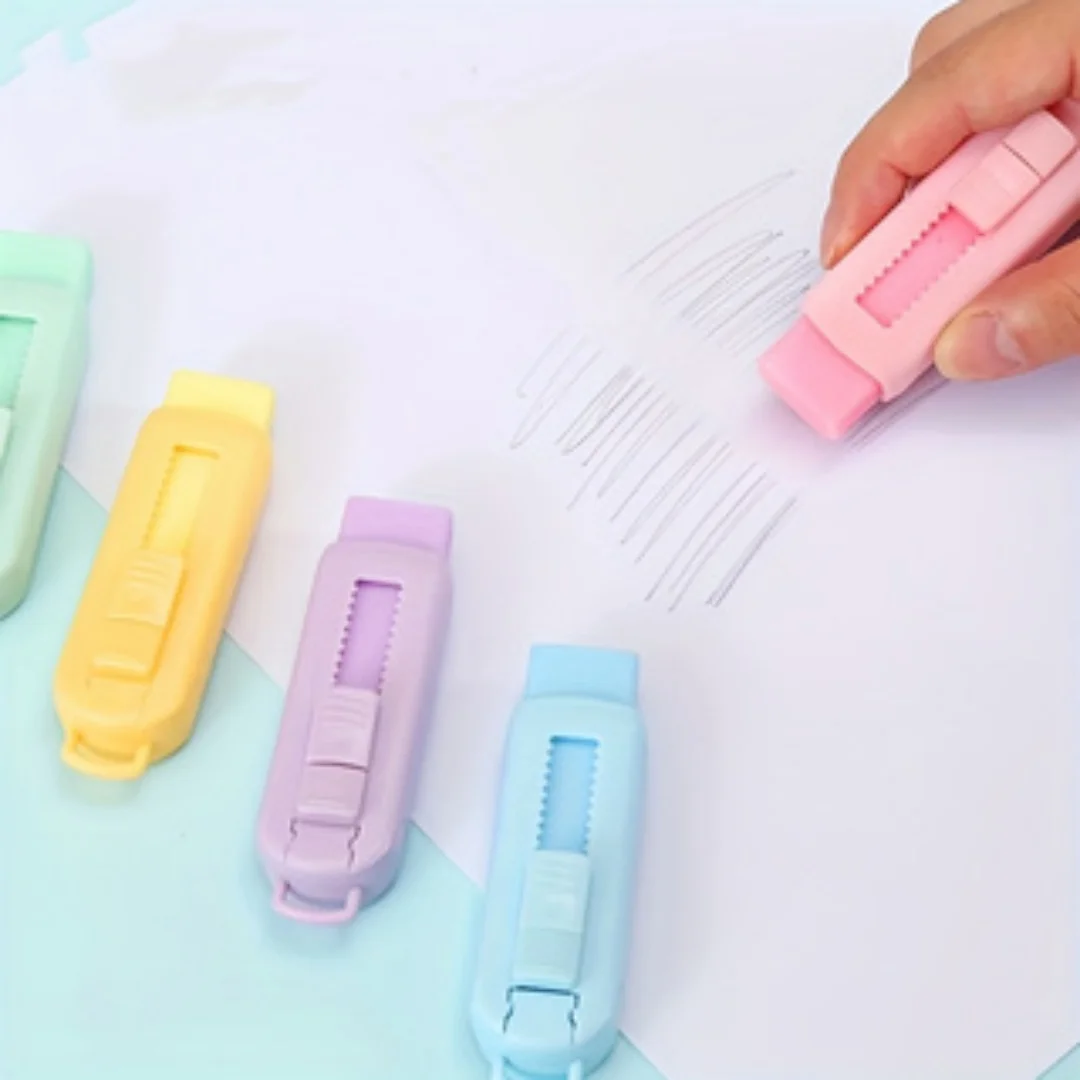 Retractable Push-Pull Eraser, Cute Macaron Color Replaceable Break-Resistant Eraser Sleeve, Creative Stationery, Suitable for St