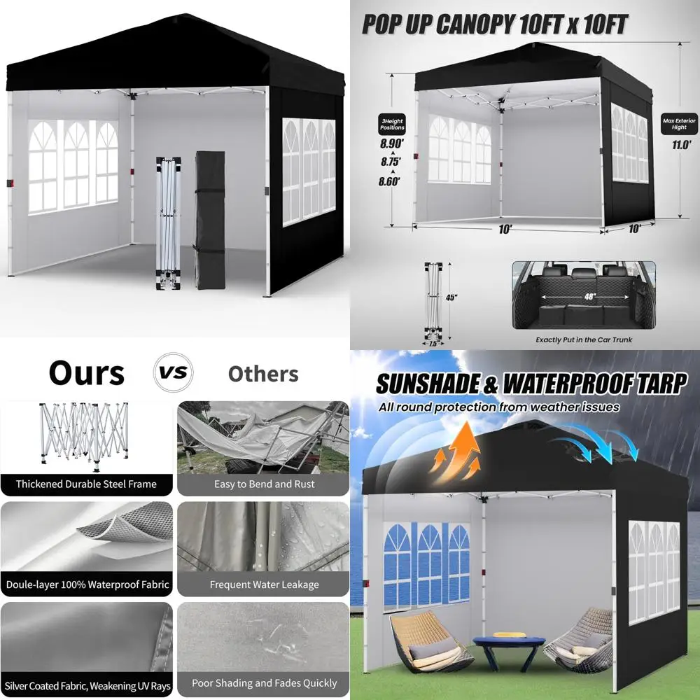 

Сверхмощный всплывающий навес 10x10 с 3 боковыми стенками и 4 мешками с песком, портативная пляжная палатка для вечеринок и мероприятий на открытом воздухе. Укрытие от солнца.