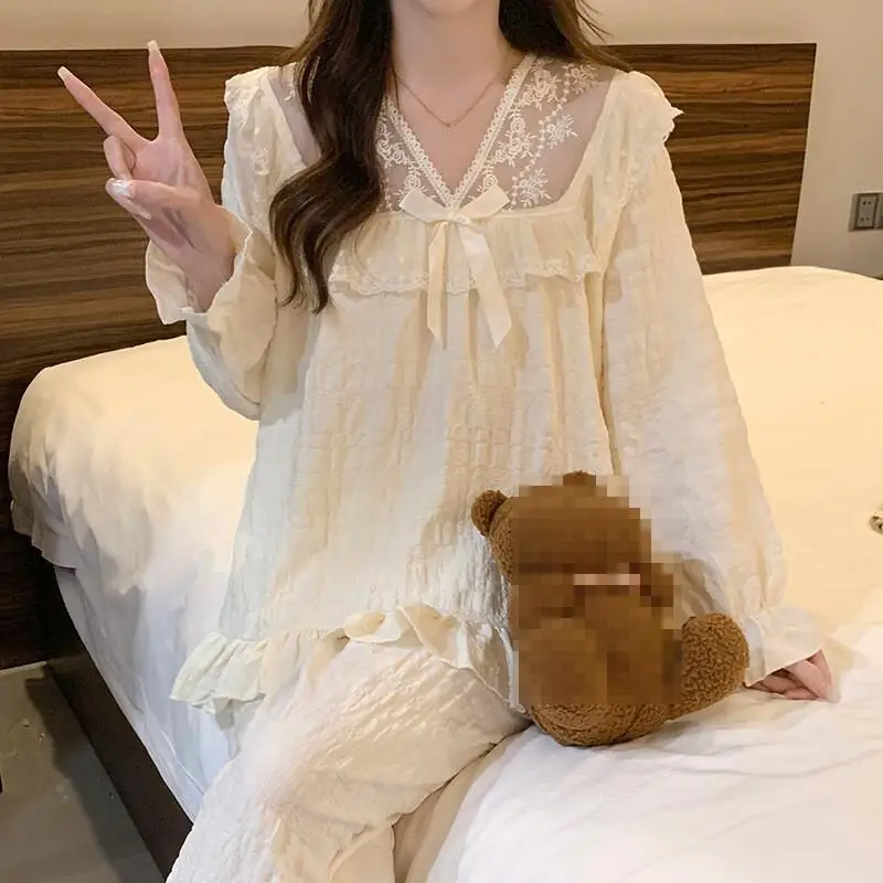 

Fashion Sexy Women's Homewear The Spring and Autumn Annals Pajamas Loose Comfortable Sweet Can Be Worn Outside Homewear Set New