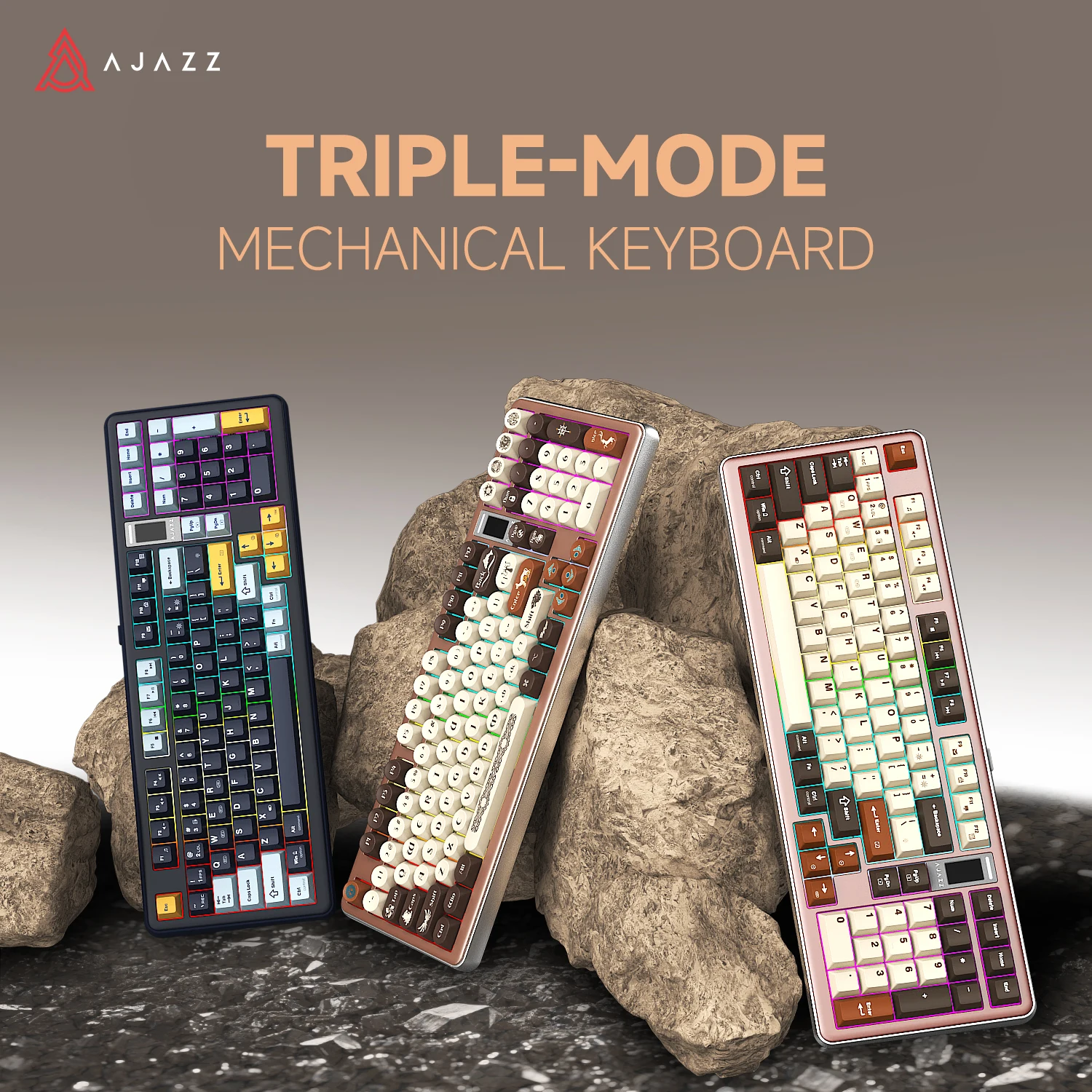 AJAZZ LightKrypton AC100 MAX Celtic Aluminium Gaming Keyboard 98-toetsen lay-out Triple Mode LED-scherm Gasket Ice Cream Switches