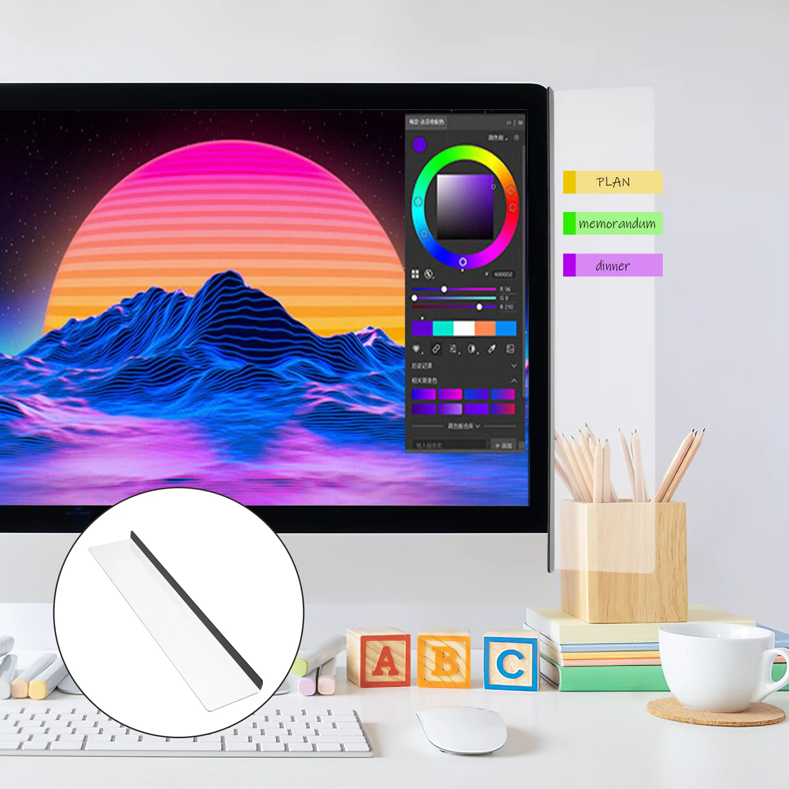 モニターメモ収納ボード 1 個の透明アクリルメッセージボード コンピュータ画面側デスクトップオーガナイザー用