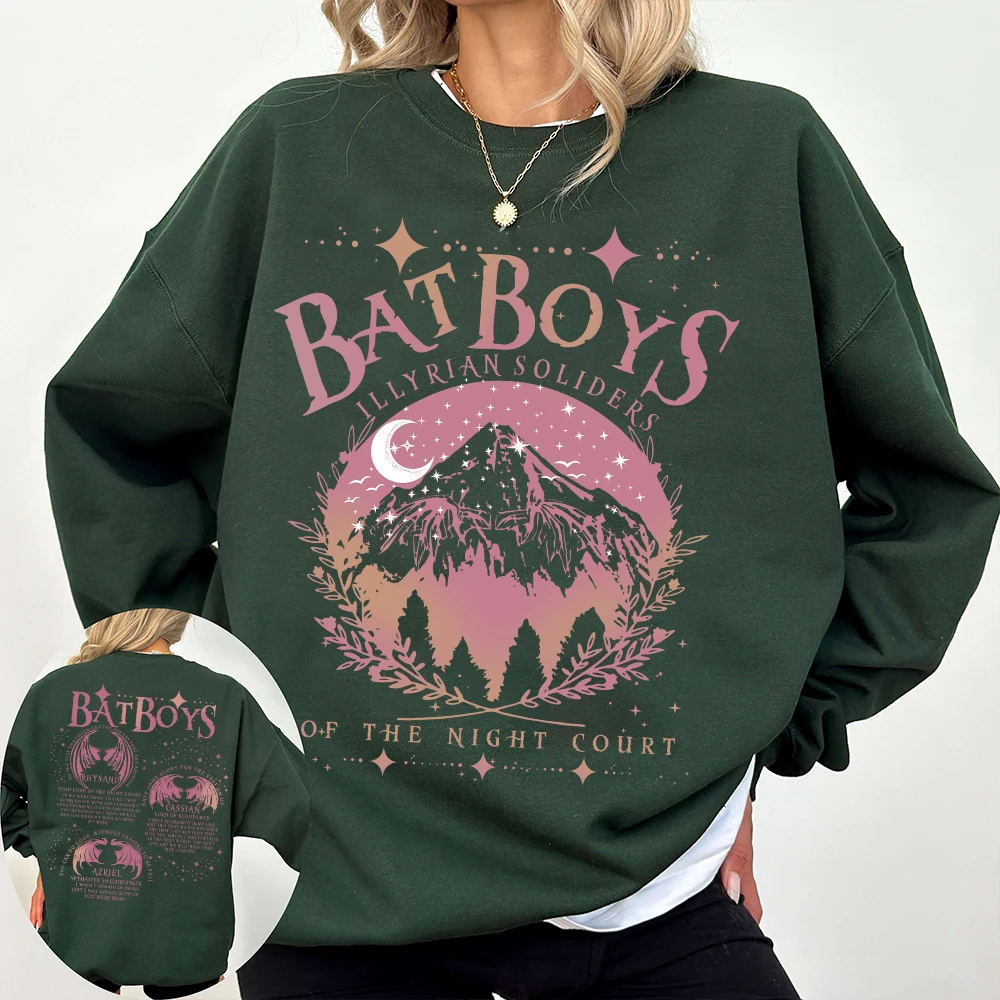 Women ACOTAR Bat Boys Sarah J Maas Book Bookish Gift Night Court Sweatshit Unisex Y2K Pullover Funny Loose Sweatshirt Streetwear