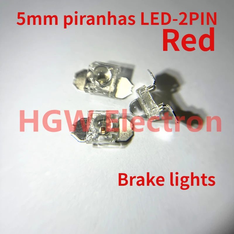 

100pcs 5mm piranhas red highlight LED lamp bead F5 piranhas red SMD-2 Brake lights auto lamp high-power imports 2pin Tail lamp