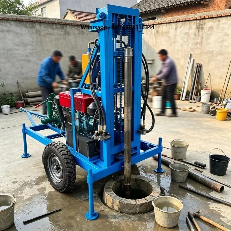 Small Water Well Drilling Rigs For Sale 150m Portable with Mud Pump and Drill Pipe Set for Rural Projects