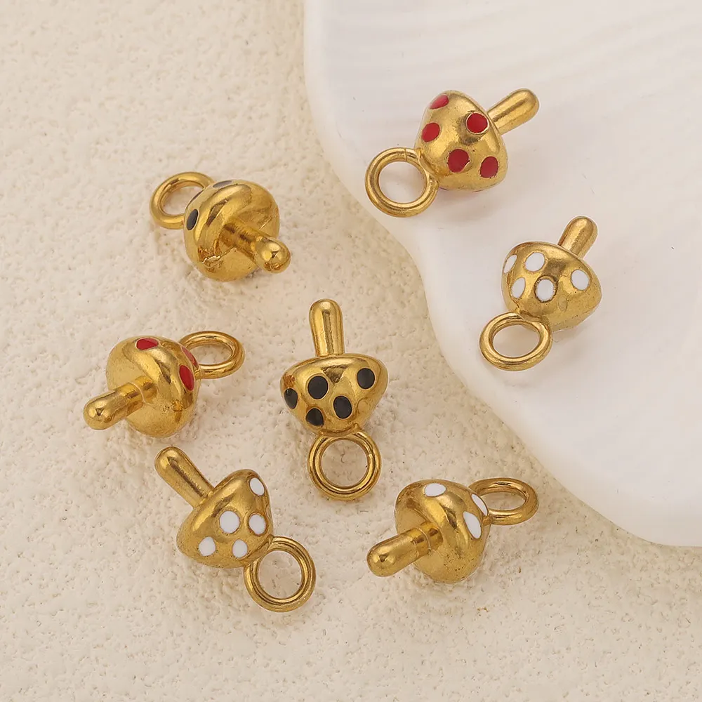 

3pcs Stainless Steel Enamel Mushroom Charms Gold-plated DIY Women Necklaces Bracelet Earrings Jewelry Making Materials Wholesale
