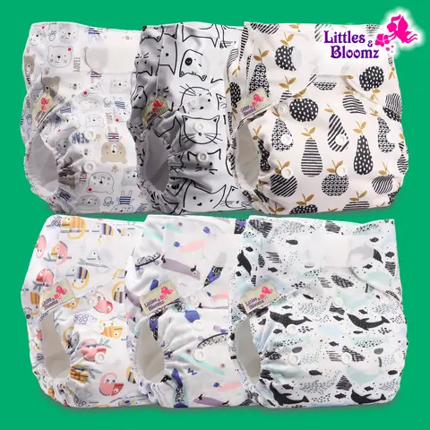 [Littles&Bloomz]6pcs/set STANDARD Hook-Loop Reusable Washable Real Cloth Nappy Diaper,6 nappies/diapers and 0 inserts in one set