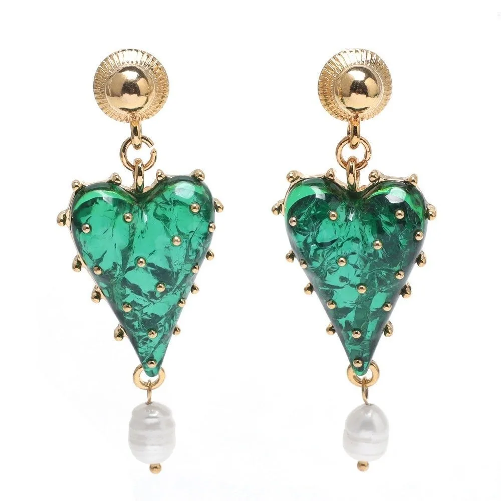 1 Pair Heart Shape Love Heart Earrings Red Color Charming Design Dangle Earrings Vintage Style Baroque Earrings Women Jewelry