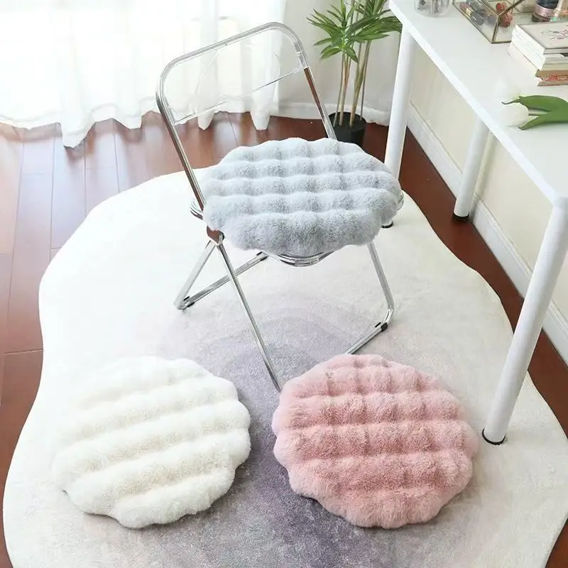 

Толстая подушка из искусственного кроличьего меха, круглая подушка для сиденья из кремового бархата, для студенческих табуретов, татами и стульев