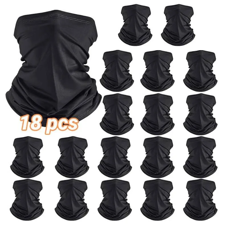 

18 Pieces Black Neck Cover Face Mask Windproof Scarf Barakwa Strap Breathable Outdoor Men and Women, Suitable for Cycling,