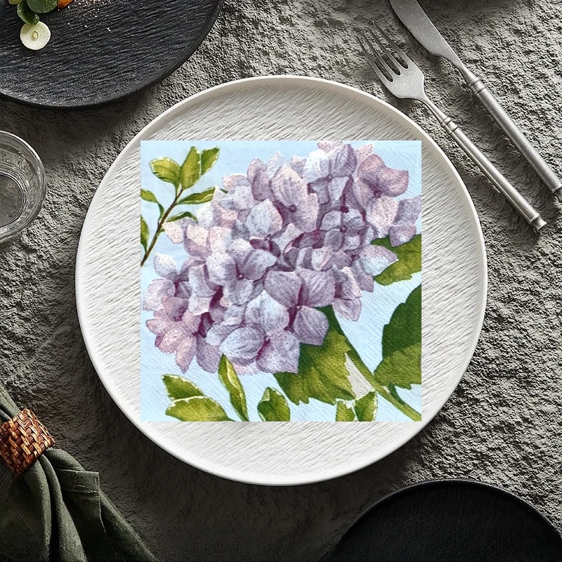 20Pcs/Bag Vintage Hydrangea Decoupage Paper Napkins Purple Floral Paper Tissues for Party Wedding Xmas Supplies 25x25cm New