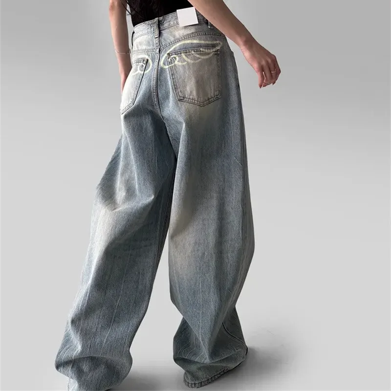 2026 Four Seasons Hot selling Washed Thin Soft Cowboy Spray Wing Pattern Design Pants