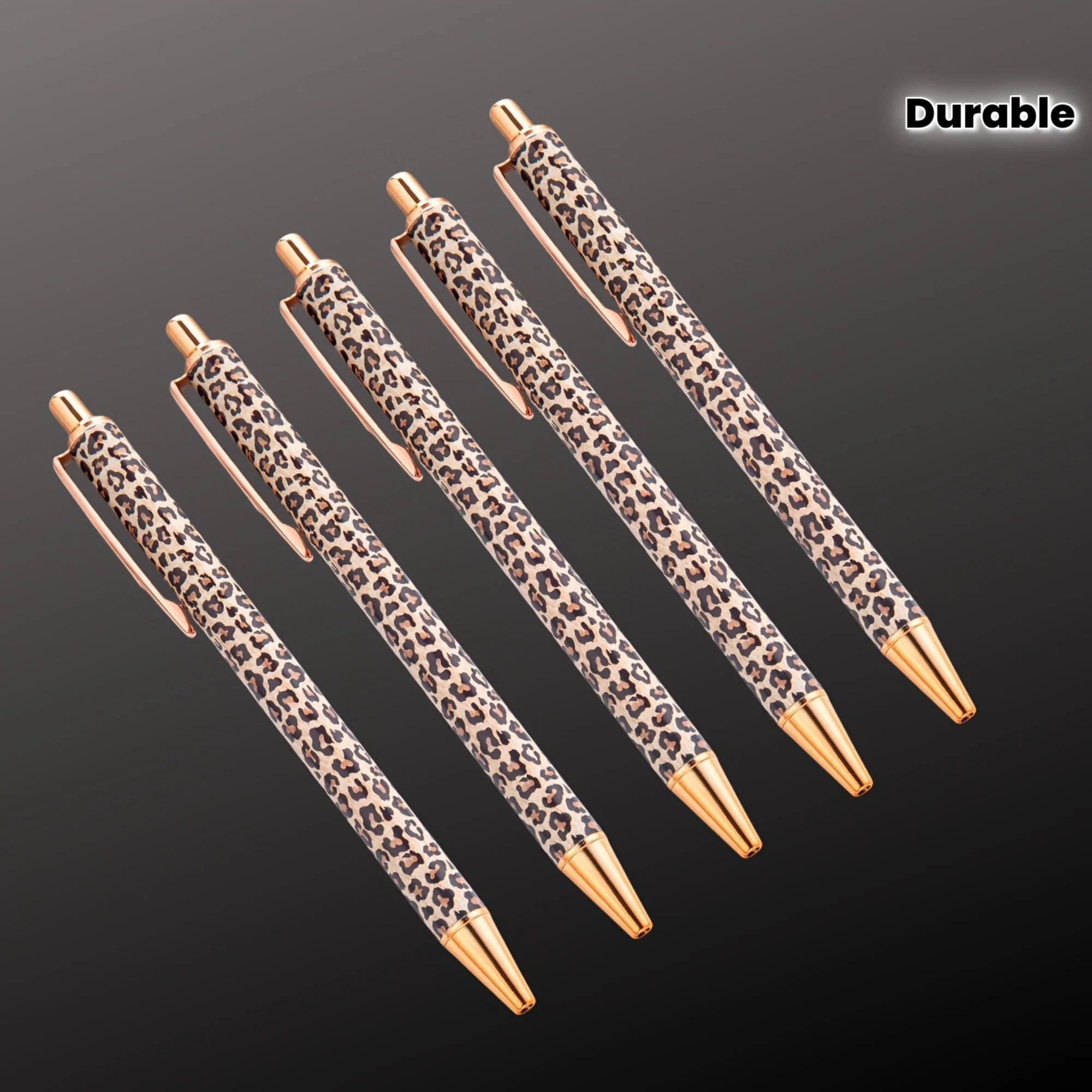 5pcs Trendy Leopard Pattern Pens - Press-on Mechanism with Vibrant Flower Film,Perfect for Journaling & Gift Giving,Cute Pens