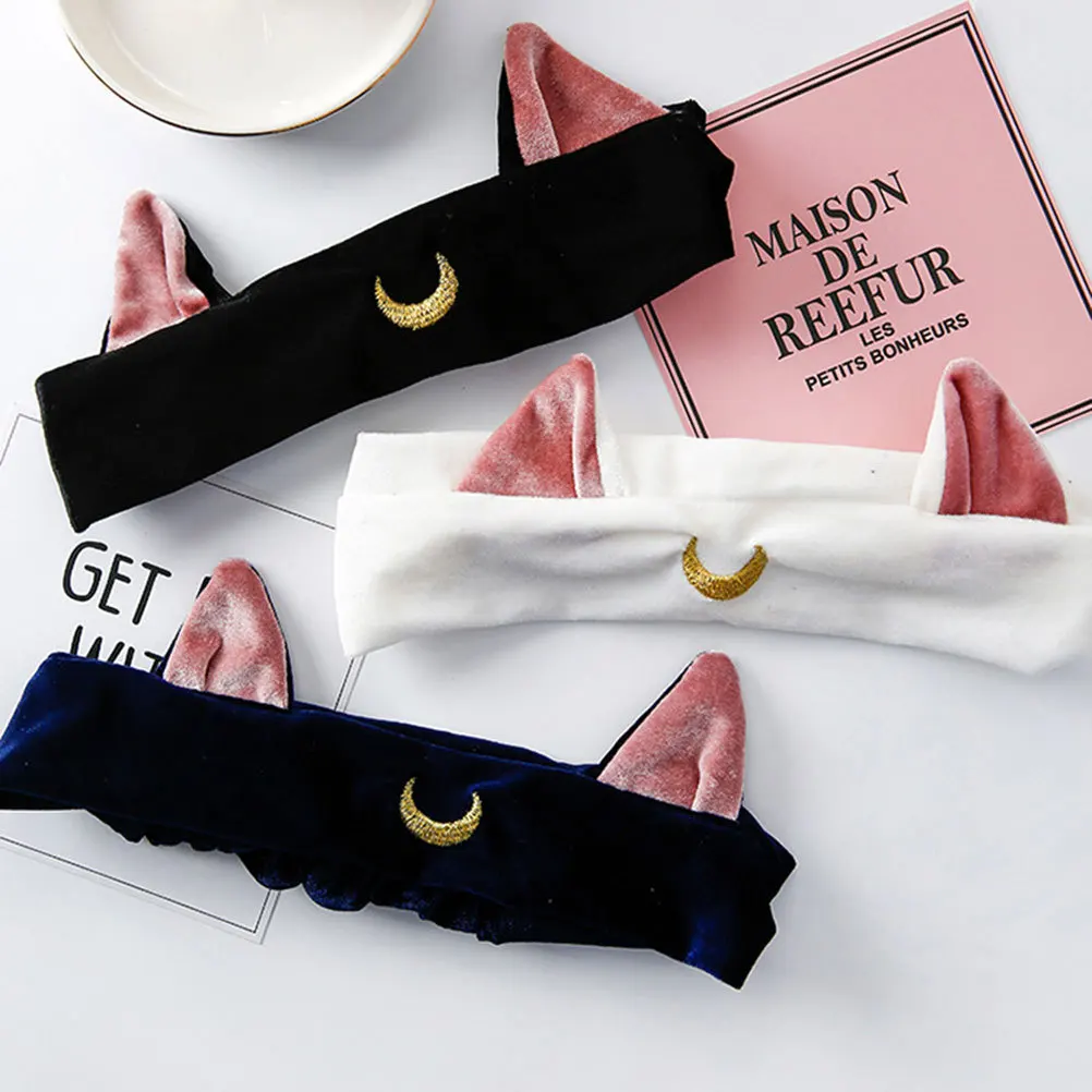 

3pcs Cloth Headbands For Women Cat Ear Elastic Hair Band Makeup Face Washing Yoga Quick Absorbing Stretchy One Size Fits Most