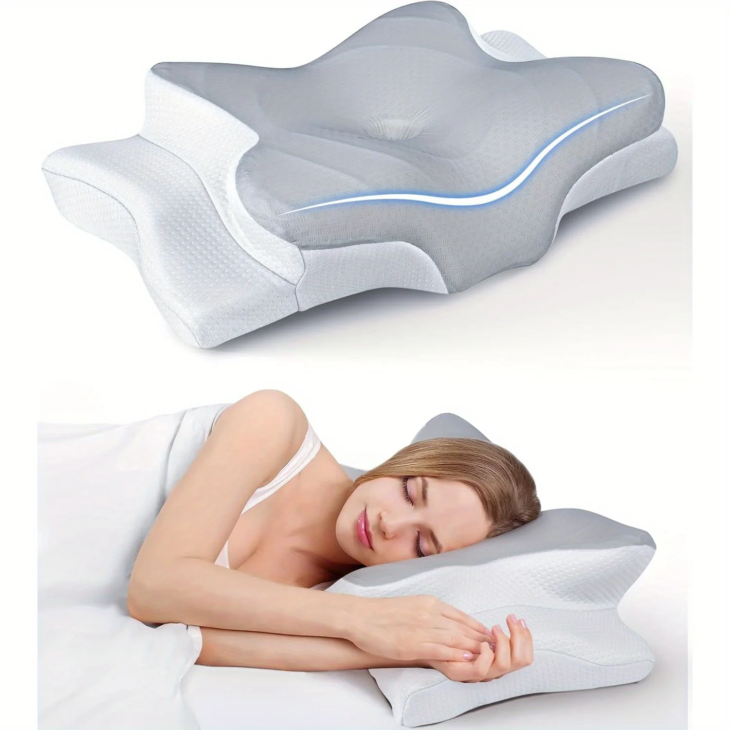 Geruchsneutrales orthopädisches Nackenkissen aus Memory-Schaum, ergonomische Nackenstütze zur Linderung von Nacken- und Schulterschmerzen, Schlafhilfe